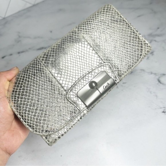 Coach Kristin Leather Embossed Metallic Gold Python Envelope Slim Wallet - Picture 2 of 13